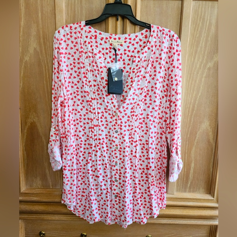 NWT Jane and Delancey Heart Blouse Long Sleeve Size M